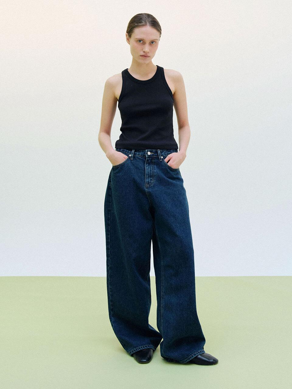 WHEN WE WILL Denim Wide Relaxed Fit Pants [Dark Blue]