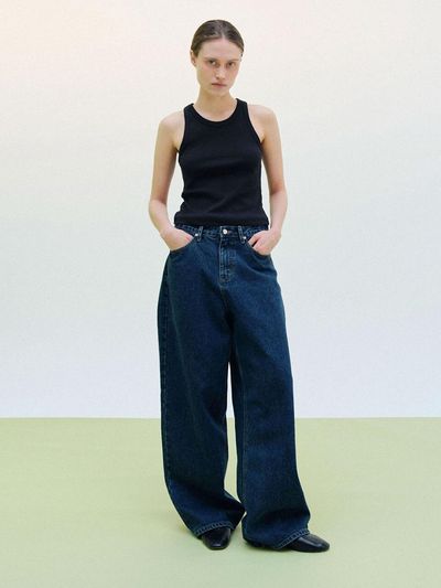 WHEN WE WILL Denim Wide Relaxed Fit Pants [Dark Blue]