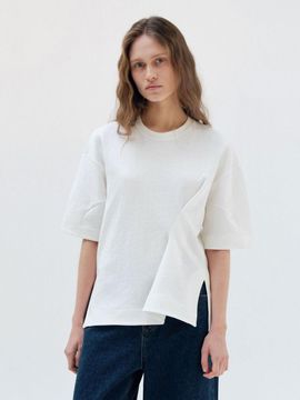WHEN WE WILL Diagonal Tuck Double-Sided Balloon Sweatshirt
