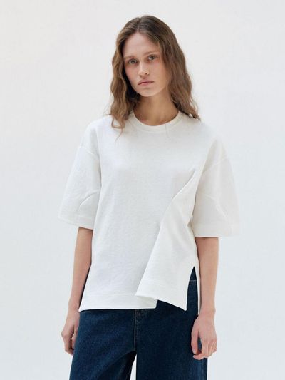 WHEN WE WILL Diagonal Tuck Double-Sided Balloon Sweatshirt