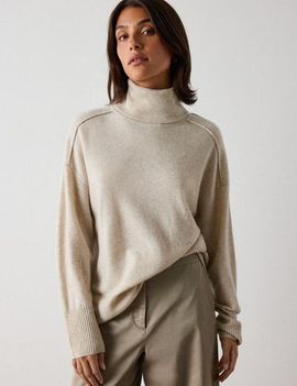 Whistles Whistles 100% Cashmere Seam Roll Neck Knit Jumper