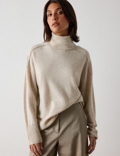 Whistles Whistles 100% Cashmere Seam Roll Neck Knit Jumper