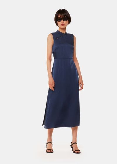Whistles Whistles Aria Satin Sleeveless Midi Dress