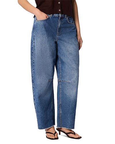 Whistles Whistles Authentic Mid Rise Raw Hem Barrel Jeans in Denim
