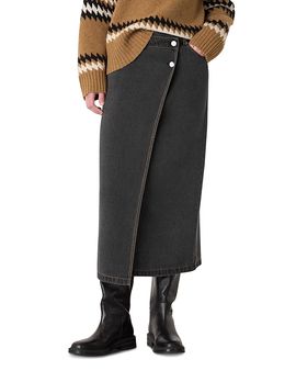 Whistles Whistles Denim Button Wrap Midi Skirt