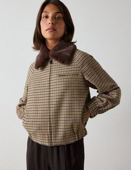 Whistles Whistles Fur Collar Checked Bomber Jacket