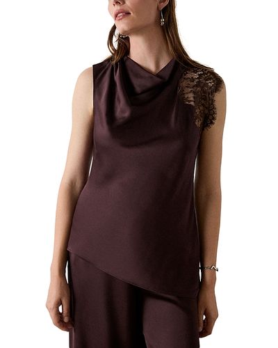 Whistles Whistles Lace Trim Asymmetrical Satin Top