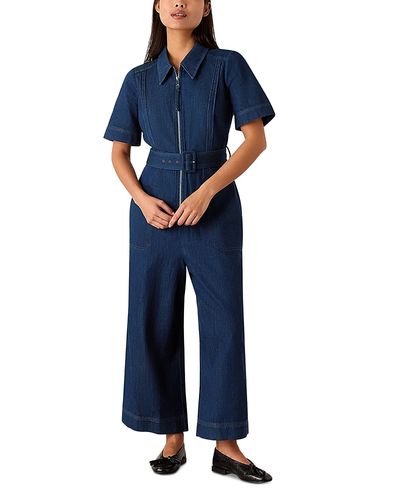 Whistles Whistles Petites Denim Pintuck Belted Jumpsuit