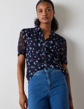 Whistles Whistles Viscose Short Sleeve Pintuck Blouse