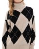 White & Warren White & Warren Cashmere Argyle Turtleneck Pullover Taupe Heather Marl - 1