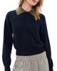 White & Warren White & Warren Cashmere Contrast Collar Sweater Deep Navy/Deep Olive - 1