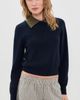 White & Warren White & Warren Cashmere Contrast Collar Sweater Deep Navy/Deep Olive - 2