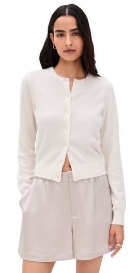 White + Warren White + Warren Cashmere Crew Neck Cardigan Soft White L