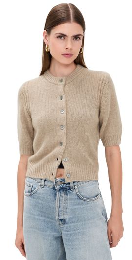White + Warren White + Warren Cashmere Elbow Sleeve Cardigan Taupe Heather L