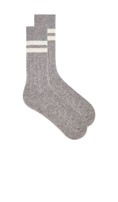 White & Warren White & Warren Cashmere Ribbed Striped Socks