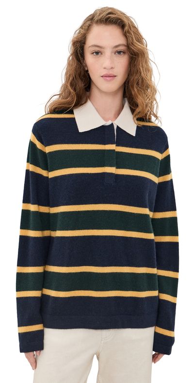 White & Warren White & Warren Cashmere Rugby Polo Pullover Deep Navy Rugby