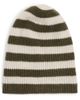 White & Warren White & Warren Cashmere Striped Beanie Deep Olive/Natural Heather One - 1