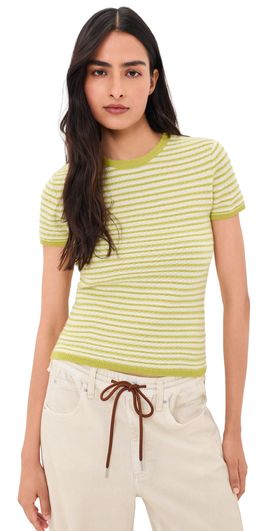 White & Warren White & Warren Cashmere Striped Tee Citronelle Stripe
