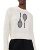 White & Warren White & Warren Cashmere Tennis Racquet Sweatshirt Soft White Combo - 1