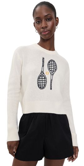 White & Warren White & Warren Cashmere Tennis Racquet Sweatshirt Soft White Combo