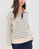 White & Warren White & Warren Cotton Striped Polo Ivory/Navy Stripe - 2