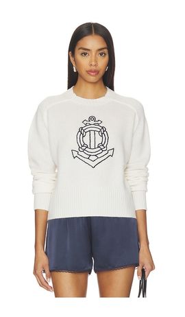 White & Warren White & Warren Featherweight Cashmere Nautical Embroidered Sweater