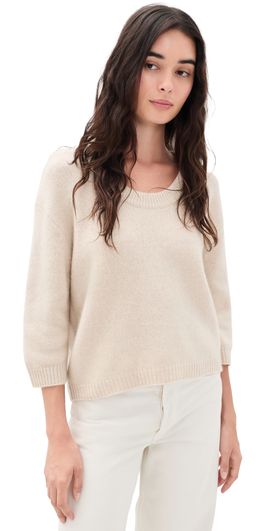 White & Warren White & Warren Featherweight Cashmere Scoop Tee Natural Heather