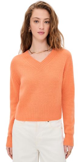 White & Warren White & Warren Featherweight Cashmere V Neck Pullover Orange Fresco