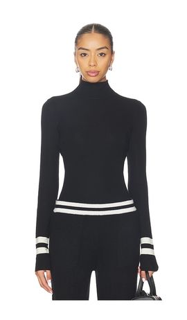 White & Warren White & Warren Superfine Merino Striped Fitted Turtleneck