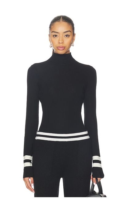 White & Warren White & Warren Superfine Merino Striped Fitted Turtleneck