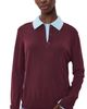 White & Warren White & Warren Superfine Merino Wool Layered Polo Black Cherry/Light Blue Trim - 1