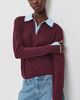 White & Warren White & Warren Superfine Merino Wool Layered Polo Black Cherry/Light Blue Trim - 2