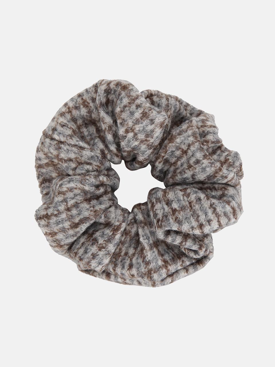 WHITE SANDS Elastic Check Italian Wool-Blend Scrunchie [Gray-Beige]