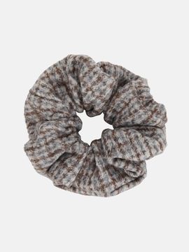 WHITE SANDS Elastic Check Italian Wool-Blend Scrunchie [Gray-Beige]