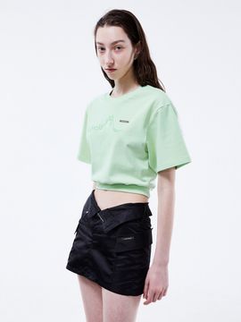 whole paper Waist Folded Nylon Short Skirt (Black)