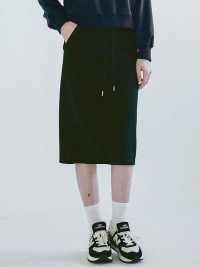 WHOLOVESART Comfy Sweat Elastic Banding Skirt [Black]