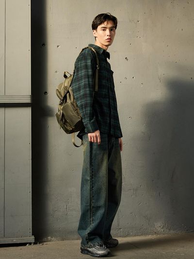 WHOLOVESART Nylon Two-Pocket Backpack [Green]
