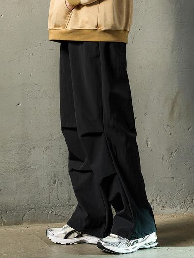 WHOLOVESART Relaxed Fit Nylon Parachute Pants [Black]