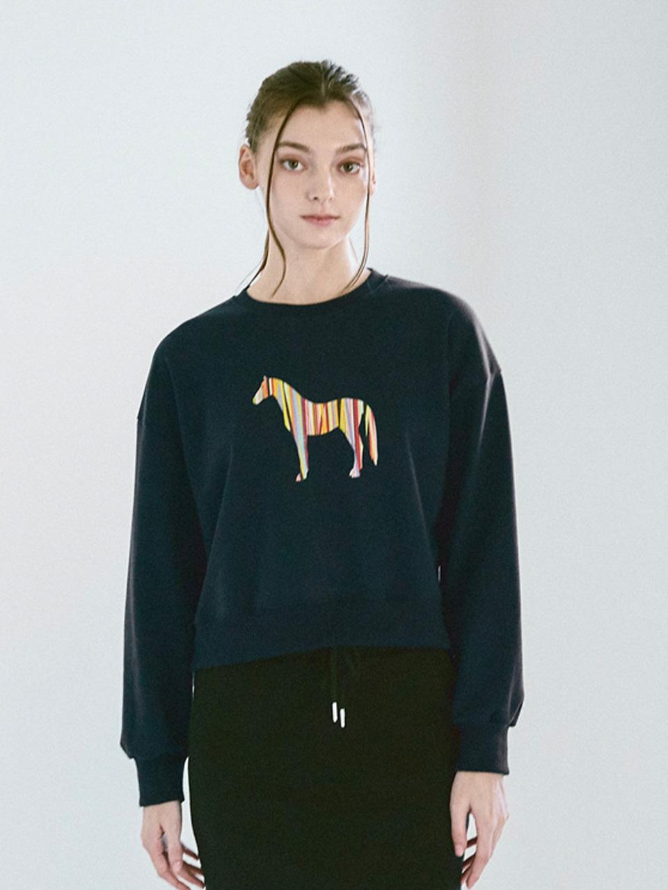 WHOLOVESART Royal Horse Embossed Texture Premium Sweatshirt [Navy]