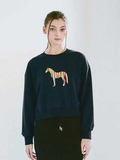 WHOLOVESART Royal Horse Embossed Texture Premium Sweatshirt [Navy]