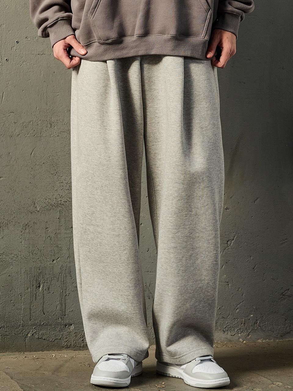 WHOLOVESART Single Pleat Wide Sweat Pants [Grey]