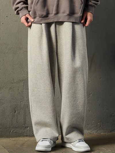 WHOLOVESART Single Pleat Wide Sweat Pants [Grey]