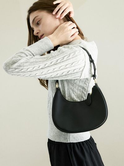 WHOLOVESART Vegan Leather Half Moon Hobo Bag [Black]