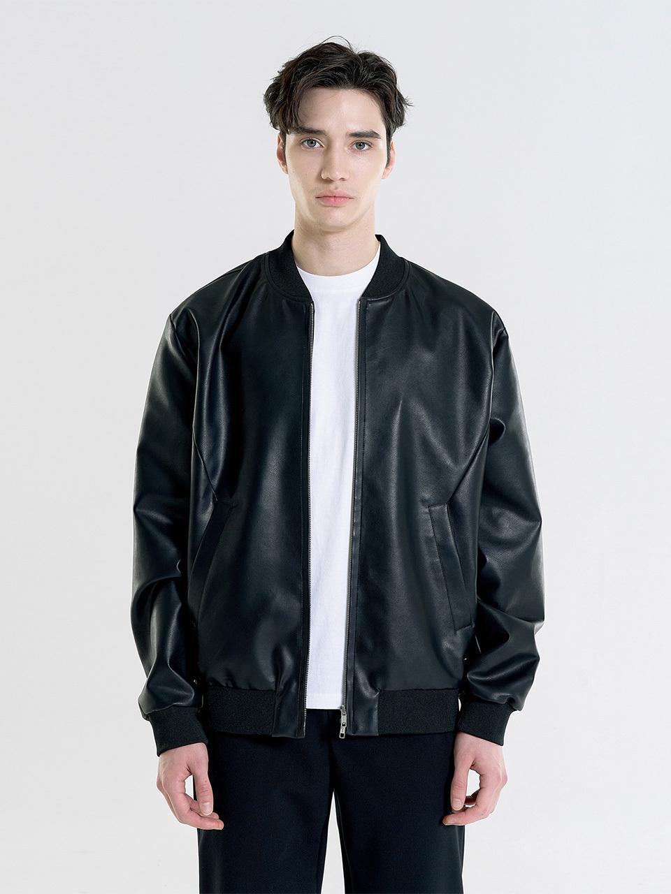 WHOLOVESART Vegan Leather Two-way Zipper Bomber Jacket [Black]