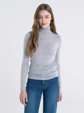 WHOLOVESART Wool Tencel Slim Fit Turtleneck T-shirt [Gray]