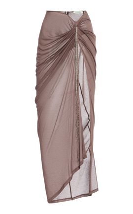 Wiederhoeft Wiederhoeft Embroidered Fine Crepe Mesh Maxi Skirt Brown