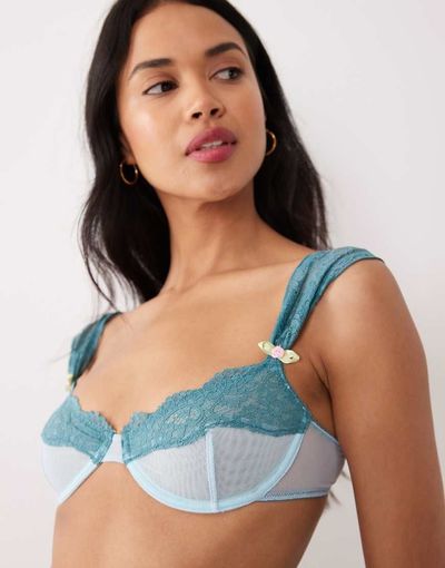 Wild Lovers Wild Lovers Floriane underwire bra with lace trim in blue