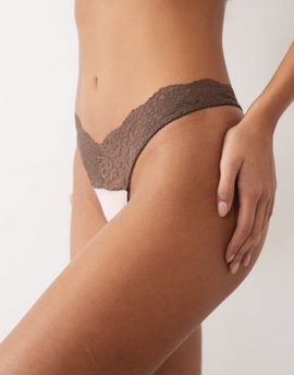Wild Lovers Wild Lovers Lulu thong in pink with brown lace-MULTI