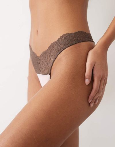 Wild Lovers Wild Lovers Lulu thong in pink with brown lace-MULTI