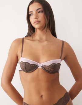 Wild Lovers Wild Lovers Lulu underwired bra in pink with brown lace-MULTI